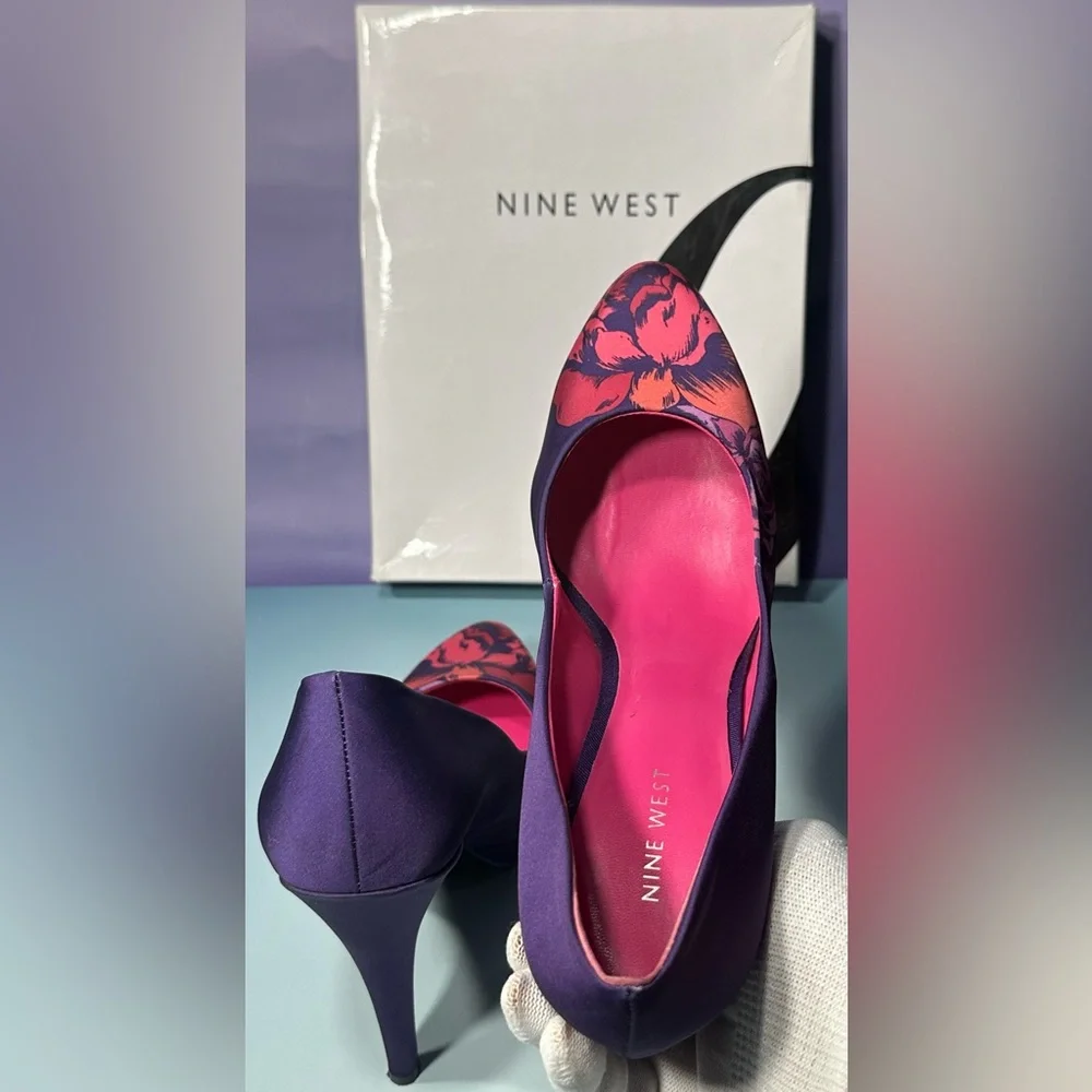 NINE WEST Rocha Floral Purple/Pink 3.75" High Heels Platform Pumps - Picture 6 of 8